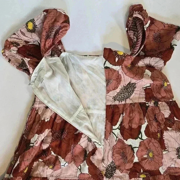 Ann Taylor Loft Coral Large Floral Poppy Square Neck Puff Sleeve Dress 4 - Picture 15 of 15